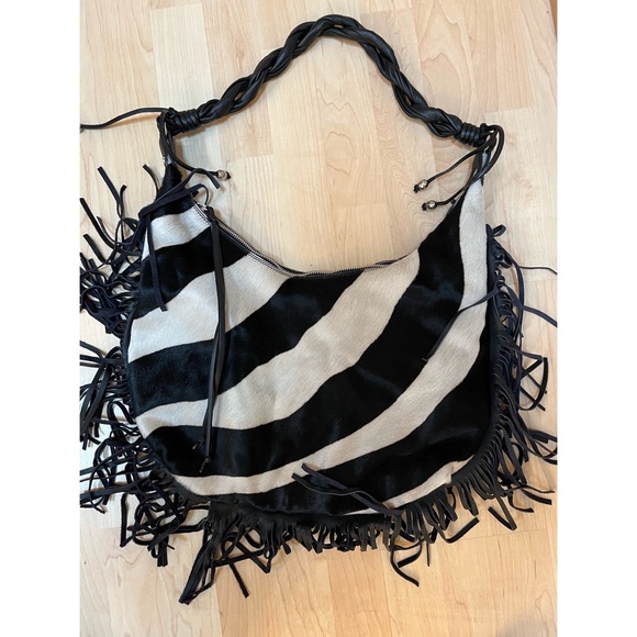 Cavalcanti Shoulder Bag with Cow Print & Fringe! - Picture 1 of 4
